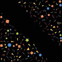 Vector abstract Black Background with many falling tiny colorful confetti pieces and ribbon. Carnival. Christmas or New Year decoration colorful party pennants for birthday. festival