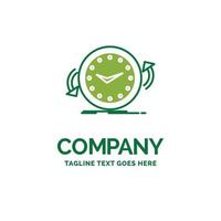 Backup. clock. clockwise. counter. time Flat Business Logo template. Creative Green Brand Name Design. vector