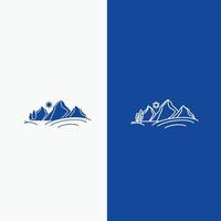 hill. landscape. nature. mountain. sun Line and Glyph web Button in Blue color Vertical Banner for UI and UX. website or mobile application vector