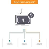 Business. cost. cut. expense. finance. money Business Flow Chart Design with 3 Steps. Glyph Icon For Presentation Background Template Place for text. vector