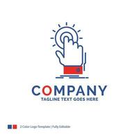 Company Name Logo Design For touch. click. hand. on. start. Blue and red Brand Name Design with place for Tagline. Abstract Creative Logo template for Small and Large Business. vector