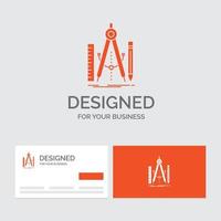 plantilla de logotipo de empresa para construir. diseño. geometría. Matemáticas. herramienta. tarjetas de visita naranjas con plantilla de logotipo de marca. vector