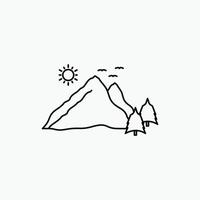 montaña. paisaje. Cerro. naturaleza. icono de línea de escena. ilustración vectorial aislada vector