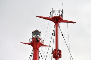 Mast and signal lamp of floating beacon, close up photo