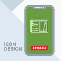 Plano. diseño. dibujo. plan. icono de línea de prototipo en el móvil para la página de descarga vector