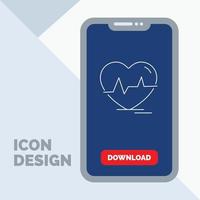 electrocardiograma corazón. latido del corazón. legumbres. icono de línea de ritmo en el móvil para la página de descarga vector