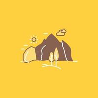 Cerro. paisaje. naturaleza. montaña. icono lleno de línea plana de árbol. hermoso botón de logotipo sobre fondo amarillo para ui y ux. sitio web o aplicación móvil vector