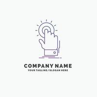 touch. click. hand. on. start Purple Business Logo Template. Place for Tagline vector