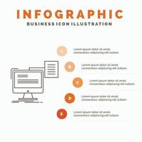 reanudar. almacenamiento. impresión. CV. plantilla de infografía de documento para sitio web y presentación. icono de línea gris con ilustración de vector de estilo infográfico naranja