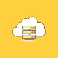 nube. almacenamiento. informática. datos. icono lleno de línea plana de flujo. hermoso botón de logotipo sobre fondo amarillo para ui y ux. sitio web o aplicación móvil vector