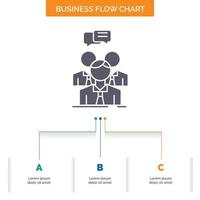 group. business. meeting. people. team Business Flow Chart Design with 3 Steps. Glyph Icon For Presentation Background Template Place for text. vector