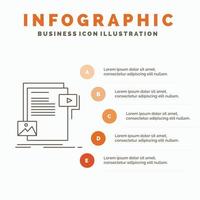 data. document. file. media. website Infographics Template for Website and Presentation. Line Gray icon with Orange infographic style vector illustration