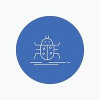 Bug. bugs. insect. testing. virus White Line Icon in Circle background. vector icon illustration