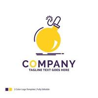 diseño de logotipo de nombre de empresa para bomba. auge. peligro. ddos. explosión. diseño de marca púrpura y amarillo con lugar para eslogan. plantilla de logotipo creativo para pequeñas y grandes empresas. vector