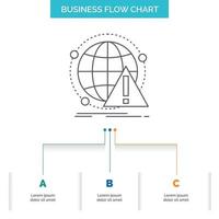 Alert. antivirus. attack. computer. virus Business Flow Chart Design with 3 Steps. Line Icon For Presentation Background Template Place for text vector