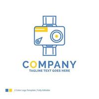 camera. action. digital. video. photo Blue Yellow Business Logo template. Creative Design Template Place for Tagline. vector