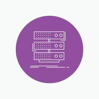 server. storage. rack. database. data White Line Icon in Circle background. vector icon illustration