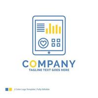 monitoring. health. heart. pulse. Patient Report Blue Yellow Business Logo template. Creative Design Template Place for Tagline. vector