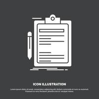 Contract. check. Business. done. clip board Icon. glyph vector symbol for UI and UX. website or mobile application