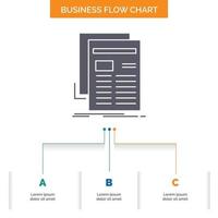 Gazette. media. news. newsletter. newspaper Business Flow Chart Design with 3 Steps. Glyph Icon For Presentation Background Template Place for text. vector