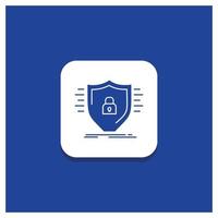 Blue Round Button for Defence. firewall. protection. safety. shield Glyph icon vector