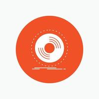 Disc. dj. phonograph. record. vinyl White Glyph Icon in Circle. Vector Button illustration