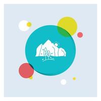 Cerro. paisaje. naturaleza. montaña. árbol blanco glifo icono colorido círculo fondo vector