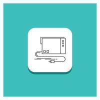 Round Button for audio. card. external. interface. sound Line icon Turquoise Background vector