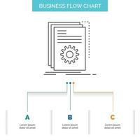 aplicación construir. desarrollador. programa. diseño de diagrama de flujo de negocio de guión con 3 pasos. icono de línea para el lugar de plantilla de fondo de presentación para texto vector