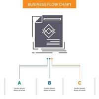 ad. advertisement. leaflet. magazine. page Business Flow Chart Design with 3 Steps. Glyph Icon For Presentation Background Template Place for text. vector