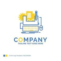 Type Writer. paper. computer. paper. keyboard Blue Yellow Business Logo template. Creative Design Template Place for Tagline. vector