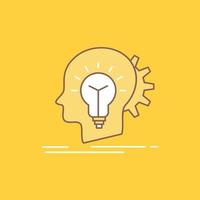 creative. creativity. head. idea. thinking Flat Line Filled Icon. Beautiful Logo button over yellow background for UI and UX. website or mobile application vector