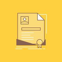 Contract. badge. Business. agreement. certificate Flat Line Filled Icon. Beautiful Logo button over yellow background for UI and UX. website or mobile application vector