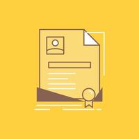 Contract. badge. Business. agreement. certificate Flat Line Filled Icon. Beautiful Logo button over yellow background for UI and UX. website or mobile application vector