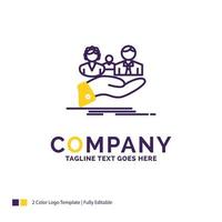 Company Name Logo Design For insurance. health. family. life. hand. Purple and yellow Brand Name Design with place for Tagline. Creative Logo template for Small and Large Business. vector
