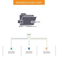 Folder. repair. skrewdriver. tech. technical Business Flow Chart Design with 3 Steps. Glyph Icon For Presentation Background Template Place for text. vector