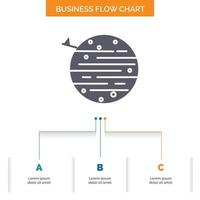 luna. planeta. espacio. cuadrado. diseño de diagrama de flujo de negocios terrestres con 3 pasos. icono de glifo para el lugar de plantilla de fondo de presentación para texto. vector