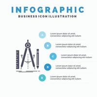 construir. diseño. geometría. Matemáticas. plantilla de infografía de herramienta para sitio web y presentación. icono de glifo gris con ilustración de vector de estilo infográfico azul.