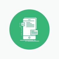frontend. interface. mobile. phone. developer White Glyph Icon in Circle. Vector Button illustration