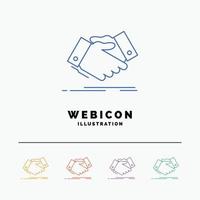 handshake. hand shake. shaking hand. Agreement. business 5 Color Line Web Icon Template isolated on white. Vector illustration