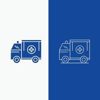 ambulance. truck. medical. help. van Line and Glyph web Button in Blue color Vertical Banner for UI and UX. website or mobile application vector