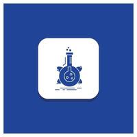 Blue Round Button for research. laboratory. flask. tube. development Glyph icon vector