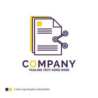 Company Name Logo Design For content. files. sharing. share. document. Purple and yellow Brand Name Design with place for Tagline. Creative Logo template for Small and Large Business. vector