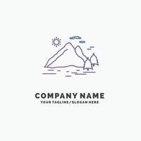 Nature. hill. landscape. mountain. sun Purple Business Logo Template. Place for Tagline vector