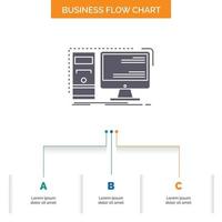 Computer. desktop. hardware. workstation. System Business Flow Chart Design with 3 Steps. Glyph Icon For Presentation Background Template Place for text. vector