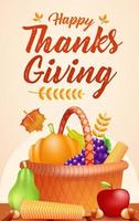 Happy Thanksgiving, picnic basket with fruits. Suitable for events vector