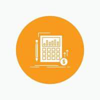 Calculation. data. financial. investment. market White Glyph Icon in Circle. Vector Button illustration