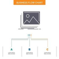 gallery. image. landscape. nature. photo Business Flow Chart Design with 3 Steps. Glyph Icon For Presentation Background Template Place for text. vector