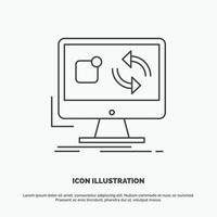 actualizar. aplicación solicitud. Instalar en pc. icono de sincronización. símbolo gris vectorial de línea para ui y ux. sitio web o aplicación móvil vector