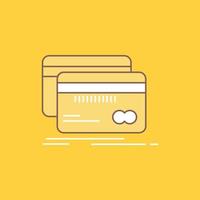 bancario. tarjeta. crédito. débito. icono lleno de línea plana de finanzas. hermoso botón de logotipo sobre fondo amarillo para ui y ux. sitio web o aplicación móvil vector